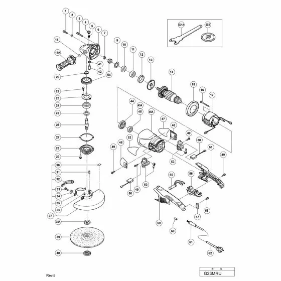 Hitachi G23MRU Spare Parts List