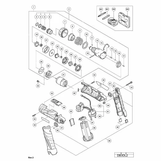 Hitachi DB3DL2 Spare Parts List