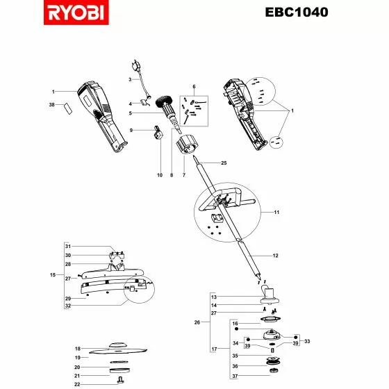 Ryobi EBC1040 Type: 1 REEL SPINDLE RET700/1000 EBC1040 EL  Item discontinued Spare Part