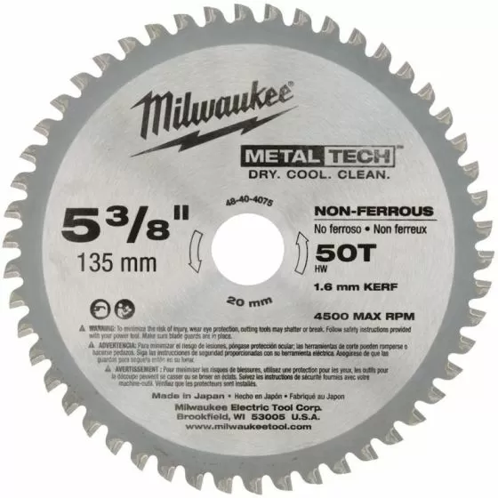 Milwaukee 135mm x 20mm x 50T Metal Circular Saw Blade 48404075