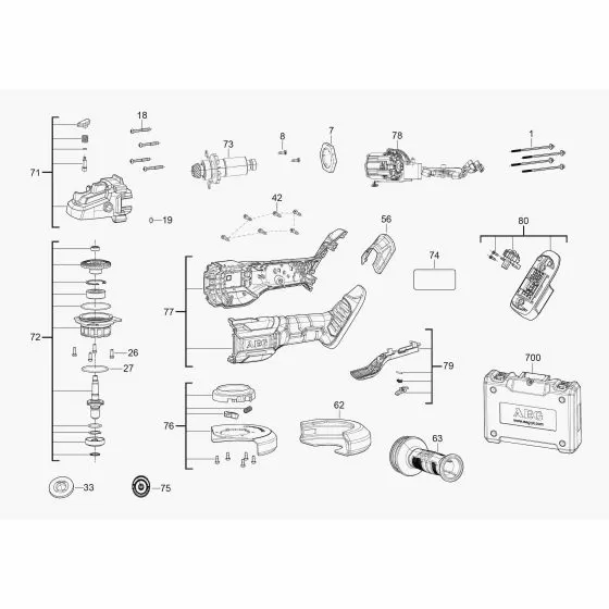 Buy A AEG BEWS18115BLPX602C  Spare part or Replacement part for Your Cordless Grinder and Fix Your Machine Today