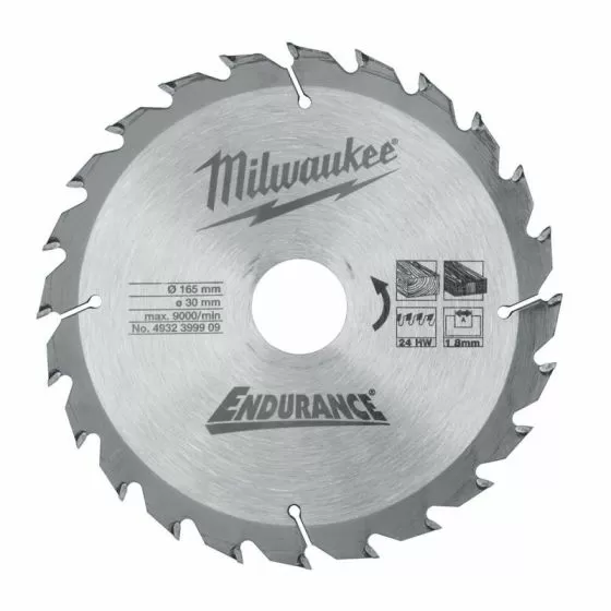 Milwaukee 165mm X 30mm X 24T Circular Saw Wood Blade  4932399909