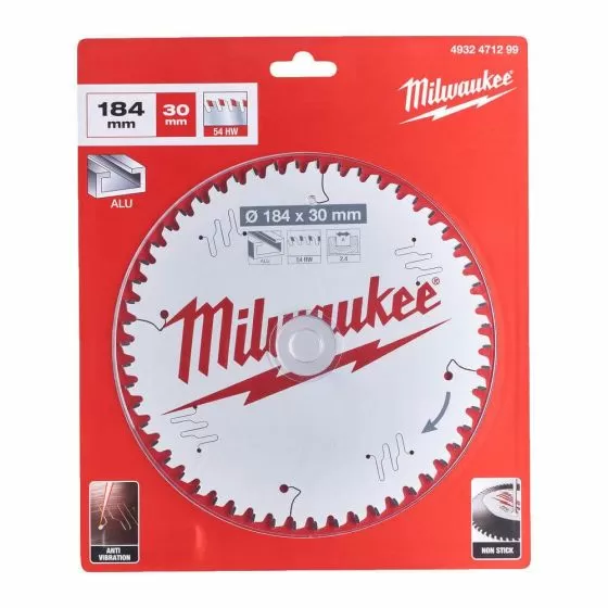 Milwaukee 184mm x 30mm 54T Aluminium Cutting Circular Saw Blade 4932471299 