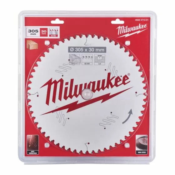 Milwaukee 305mm x 30mm 60T  Wood Cutting Mitre Saw Blade 4932471321