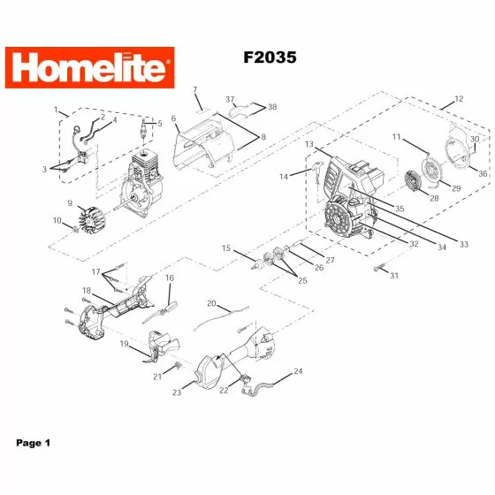 Homelite F2035 Spare Parts List Type: 1000014866