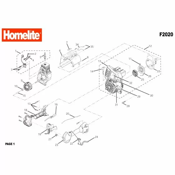 Homelite F2020 Spare Parts List Type: 1000083902