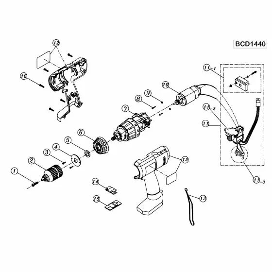 Ryobi BCD1440 Spare Parts List Type: 1000018293