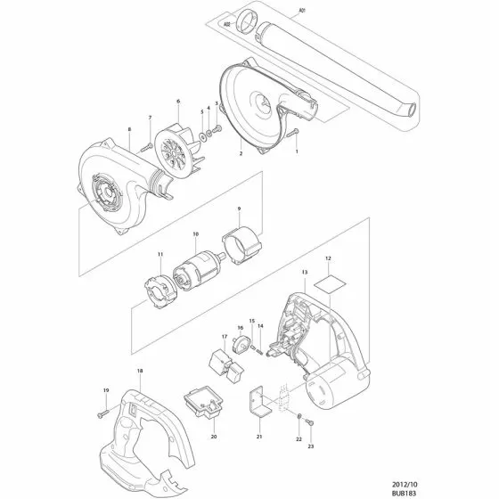 Makita BUB183 Spare Parts List