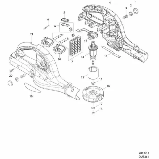 Makita DUB361 Spare Parts List