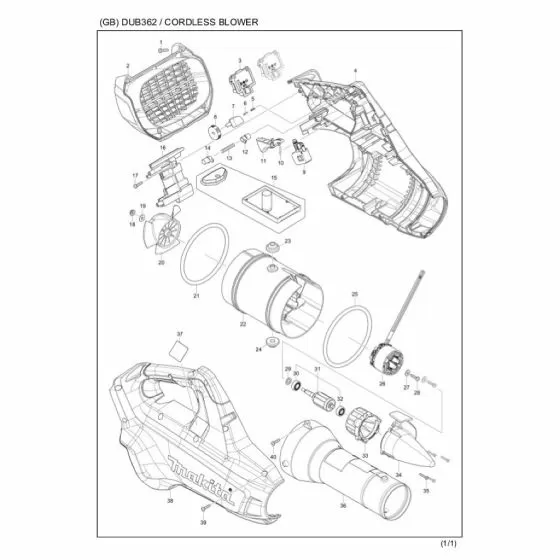 Makita DUB362 Spare Parts List