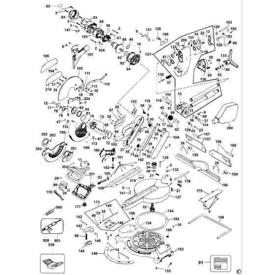 Dewalt DW708 Spare Parts List Type 1