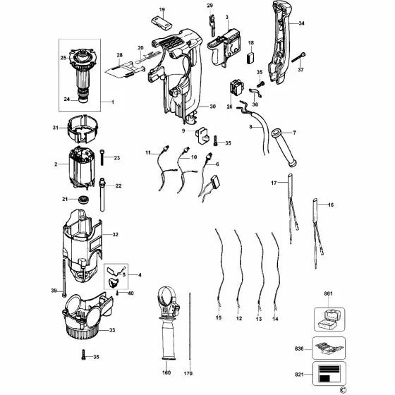 Dewalt D25840K Spare Parts List Type 1