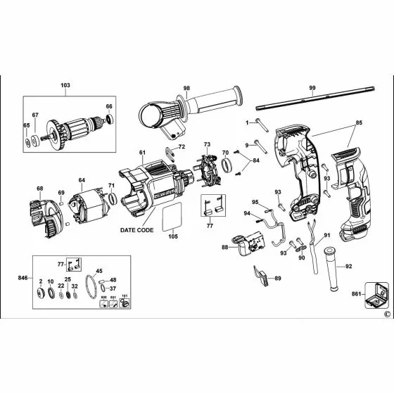 Dewalt D25032 Spare Parts List Type 1