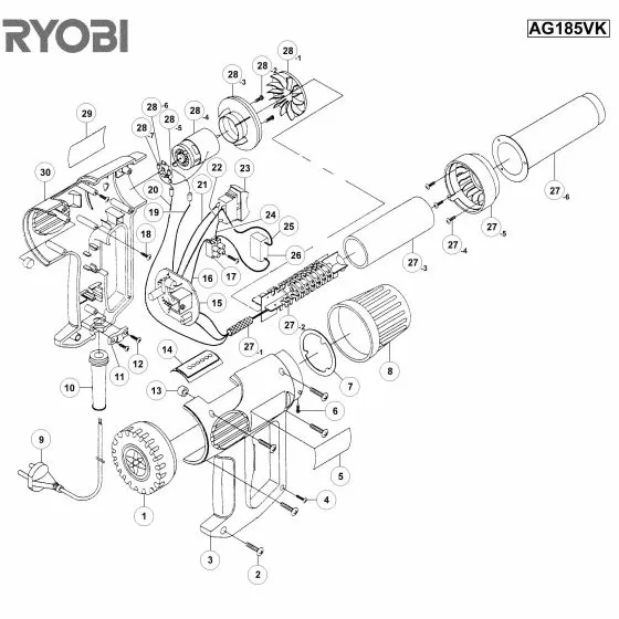 Buy A Ryobi AG185VK  Spare part or Replacement part for Your Heatgun and Fix Your Machine Today