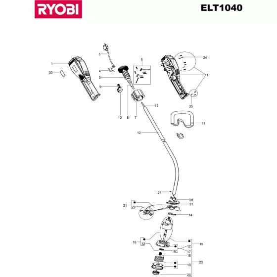 Ryobi ELT1040 CARTER MOTEUR COMPLET EBC1040 ELT Item discontinued Spare Part 