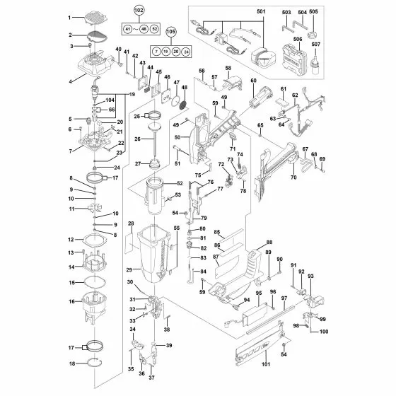 Bostitch GFN1664K-E Spare Parts List