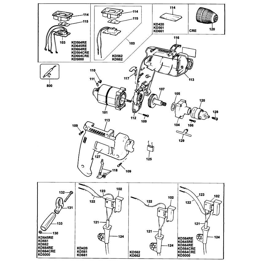 Black & Decker KD355RE Type 1 Drill Spare Parts - Part Shop Direct