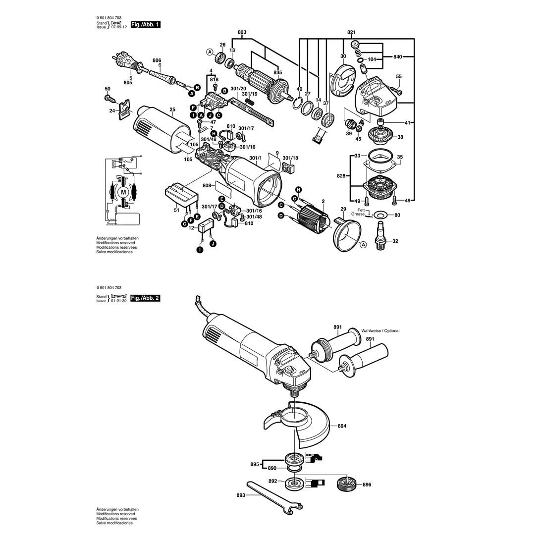 Bosch GWS 14 125C Spare Parts List Type 601804703