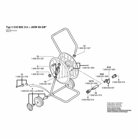 Bosch ASW 65-5/8" O-RING 11x2.5 MM 1609351000 Spare Part Type: 600800304