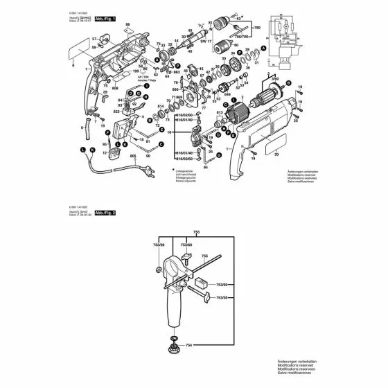 Bosch GSB 18-2 RE Type: 601141680 Spare Parts List