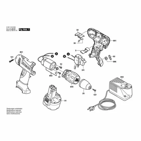 Bosch GSR 9.6 V Type: 601921127 Spare Parts List