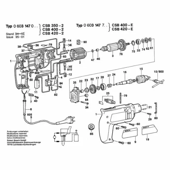 Bosch CSB 400-2 Type: 603147042 Spare Parts List