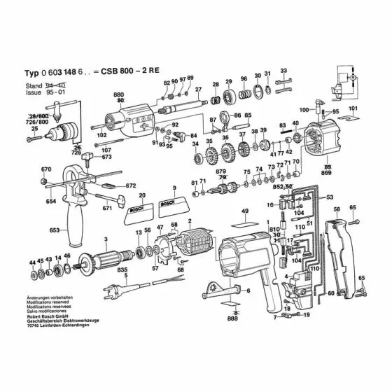 Bosch CSB 800-2 RE Type: 603148603 Spare Parts List