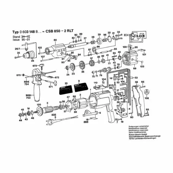 Bosch CSB 850-2 RLT Type: 603148803 Spare Parts List