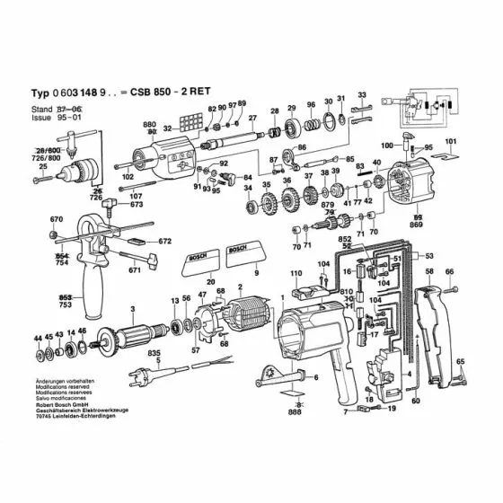 Bosch CSB 850-2 RET Type: 603148903 Spare Parts List