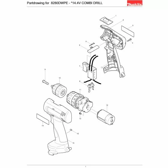 Makita 8280DWPE BATTERY HOLDER 5093DW/UH3000D 643909-9 Spare Part