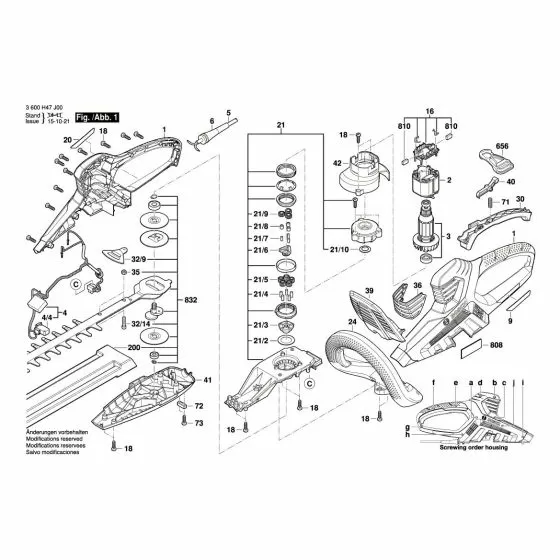 Bosch AHS 70-34 Manufacturer's nameplate AHS 680-34 161111C03L Spare Part Type: 3 600 H47 K00