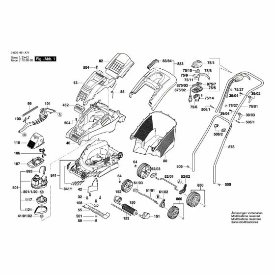 Bosch ROTAK 34 GC Spare Parts List Type: 3 600 H81 A71