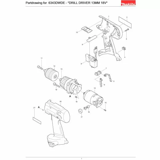 Makita 6343DWDE HOUSING SET 6343DW/SC161D 183032-3 Spare Part