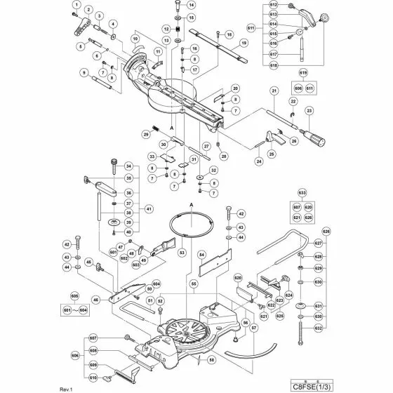 Hitachi C8FSE CROWN MOLDING VISE ASS'Y 329782 Spare Part