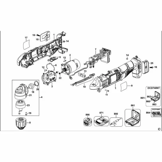 Dewalt DCD740 HOLDER BIT N095778 Spare Part Type 1