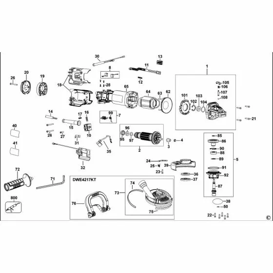 Dewalt DWE4216 Spare Parts List Type 1