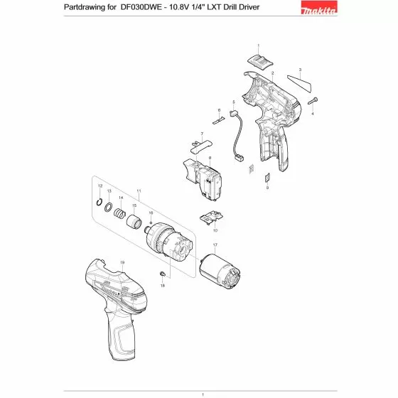 Makita DF030DWE LEAF SPRING DF030D/DF330D 232239-9 Spare Part