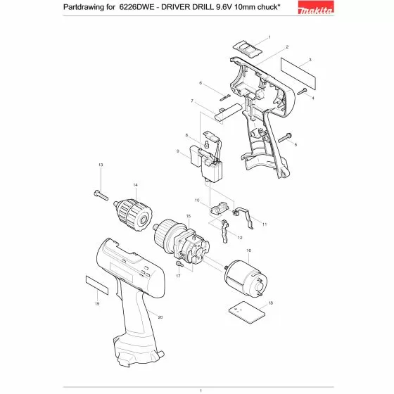 Makita 6226DWE Spare Parts List