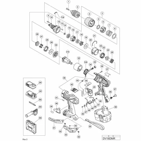 Hitachi DV18DMR Spare Parts List