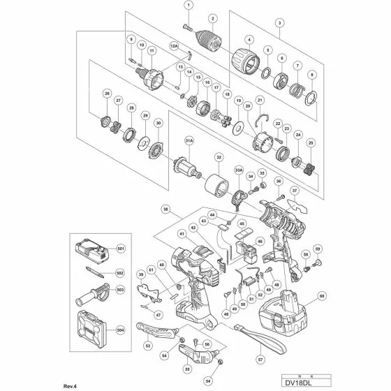 Hitachi DV18DL Spare Parts List