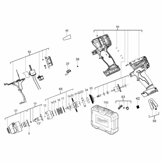 Milwaukee M18 CIW12 WASHER 4931435372 Spare Part Serial No: 4000433135 Exploded Diagram