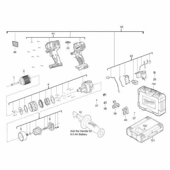 Buy A Milwaukee M18 BDD SWITCH ASSEMBLY 4931436142 Spare Part Serial 4000443531