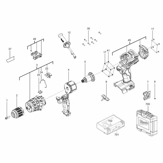 Milwaukee M18 FPD Spare Parts List Type: 4000452479