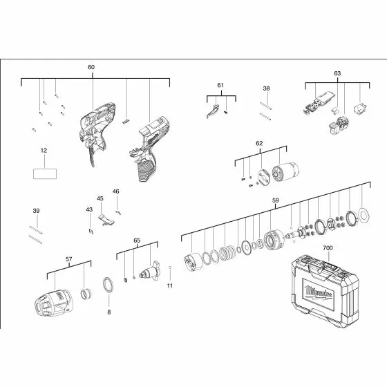 Milwaukee M12 BIW14 HANDLE SET 4931435950 Spare Part Serial No: 4000441971